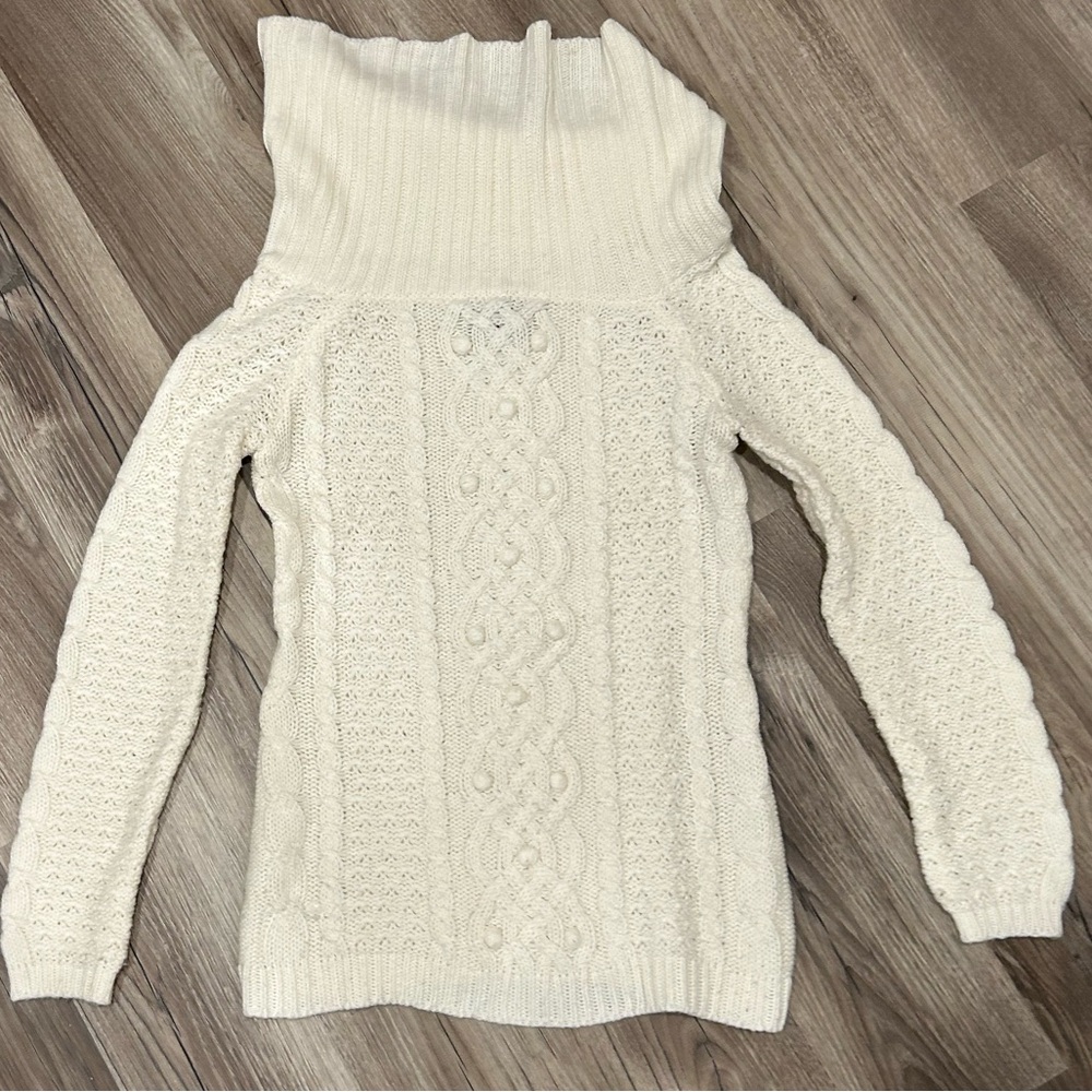 White Cowl Neck Cable Knit Sweater